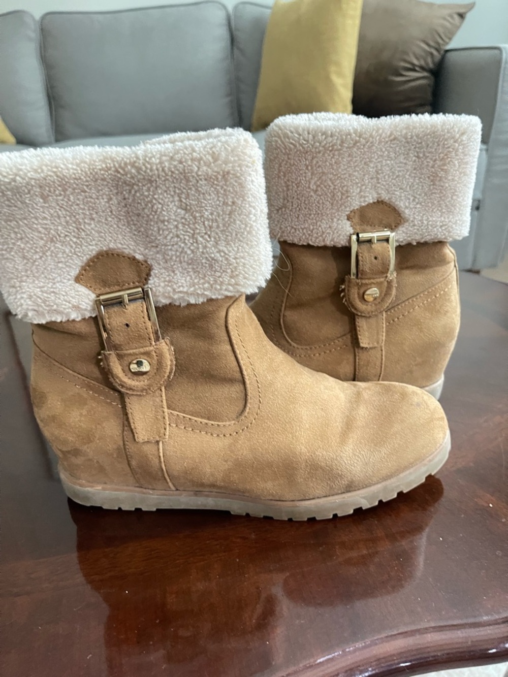 Tommy Hilfiger Tan Suede Shearling-Lined Ankle Boot - Picture 2 of 10